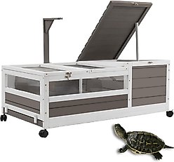 Petscosset Wooden Tortoise & Reptile Habitat Cage with Wheels, Gray, 39-in