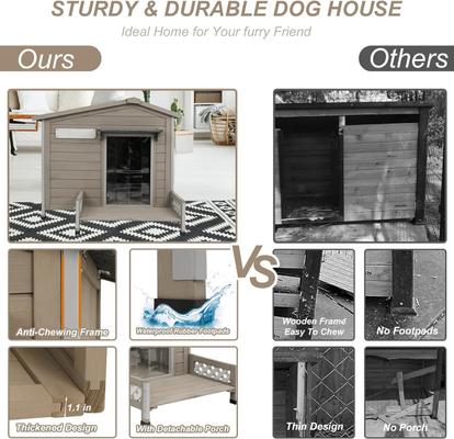 Show full view: Petscosset Outdoor Dog House with Porch & Window, 34 x 27.6 x 27.8-in slide 5 of 10