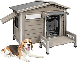 Petscosset Outdoor Dog House with Porch & Window, 34 x 27.6 x 27.8-in