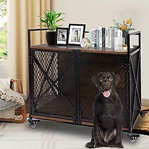 Petscosset Furniture Style Dog Crate with Wheels, 41 x 23.6 x 35.8-in