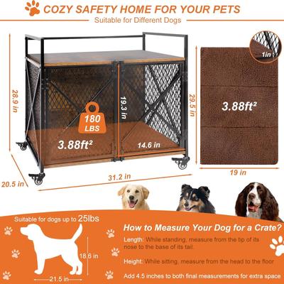 Show full view: Petscosset Furniture Style Dog Crate with Wheels, 31.2 x 20.5 x 28.9-in slide 3 of 10
