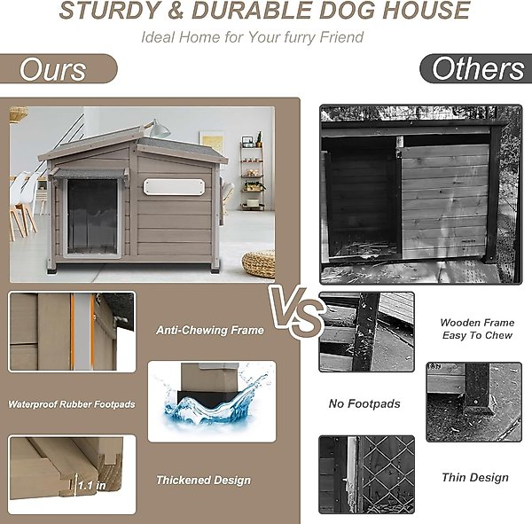 Show full view: Petscosset Outdoor Weatherproof Wooden Dog House, 43.5 x 29.5 x 33.5-in slide 5 of 8