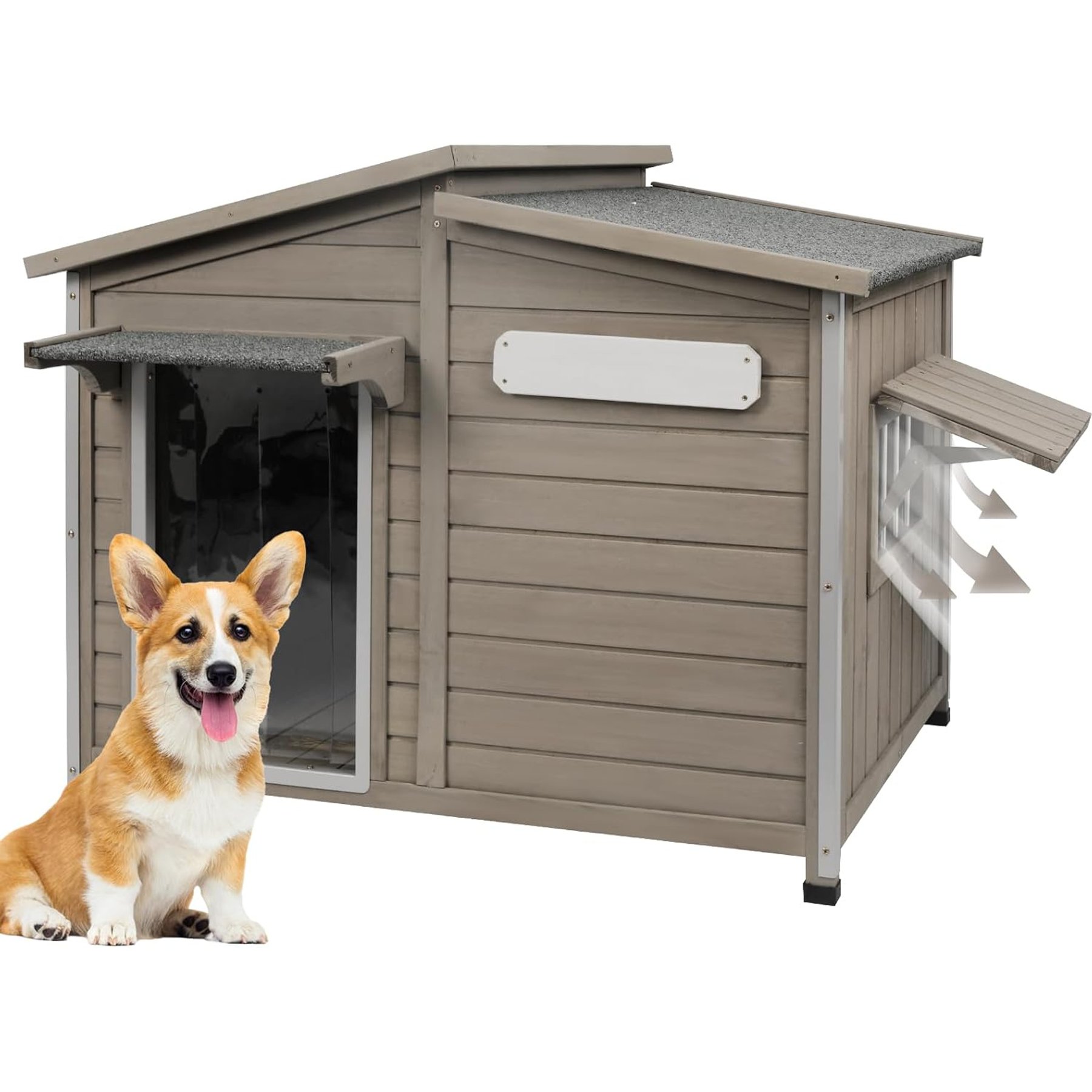 Petscosset Outdoor Weatherproof Wooden Dog House, 43.5 x 29.5 x 33.5-in