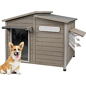 Petscosset Outdoor Weatherproof Wooden Dog House, 43.5 x 29.5 x 33.5-in