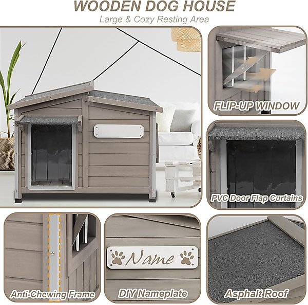 Show full view: Petscosset Outdoor Weatherproof Wooden Dog House, 43.5 x 29.5 x 33.5-in slide 3 of 8