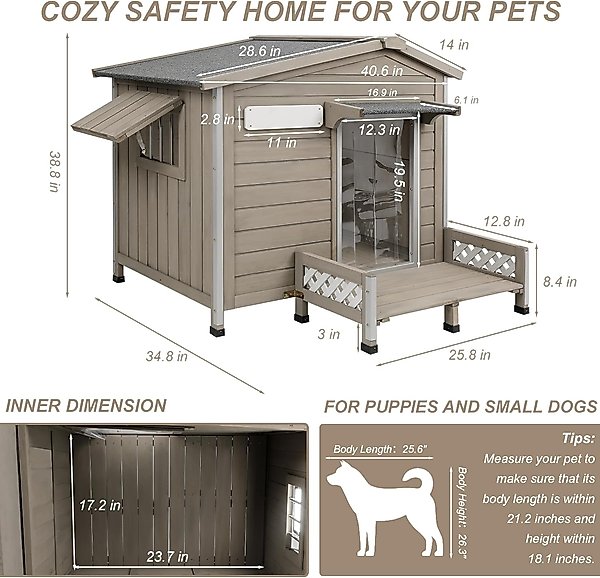 Show full view: Petscosset Outdoor Dog House with Porch & Window, 40.6 x 34.8 x 38.8-in slide 4 of 7