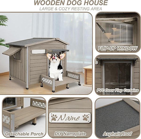 Show full view: Petscosset Outdoor Dog House with Porch & Window, 40.6 x 34.8 x 38.8-in slide 2 of 7