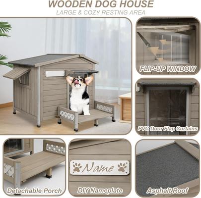 Show full view: Petscosset Outdoor Dog House with Porch & Window, 40.6 x 34.8 x 38.8-in slide 3 of 11