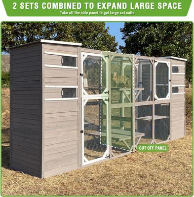 Show full view: Petscosset 76-in Wooden Catio Outdoor Cat House, Gray slide 7 of 8