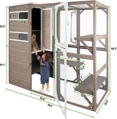 Show full view: Petscosset 76-in Wooden Catio Outdoor Cat House, Gray slide 6 of 8