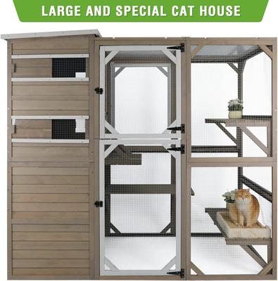 Show full view: Petscosset 76-in Wooden Catio Outdoor Cat House, Gray slide 2 of 8