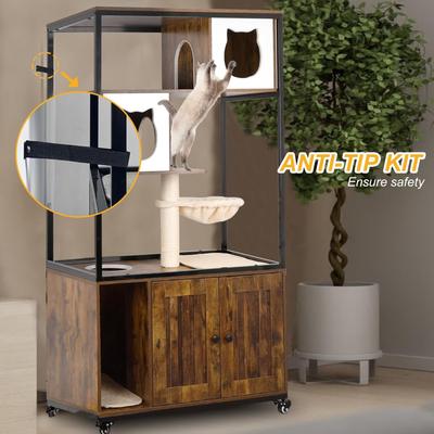 Show full view: Petscosset 31.5-in Wooden Furniture Style Cat Litter Box Enclosure, Brown slide 7 of 10