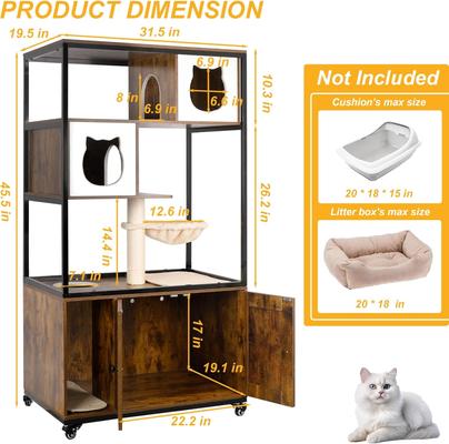 Show full view: Petscosset 31.5-in Wooden Furniture Style Cat Litter Box Enclosure, Brown slide 3 of 10