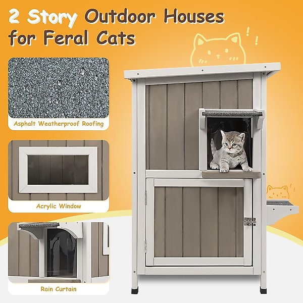 Show full view: Petscosset Outdoor Two-Story Cat House, Gray slide 3 of 7