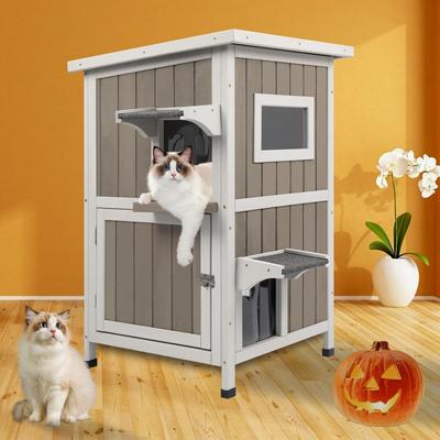 Show full view: Petscosset Outdoor Two-Story Cat House, Gray slide 8 of 9