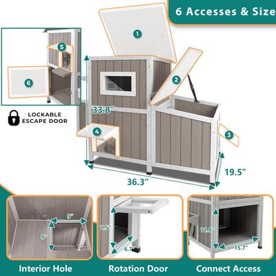 Show full view: Petscosset 36-in Outdoor Two-Story Wooden Cat House with Extra Room, Gray slide 6 of 9
