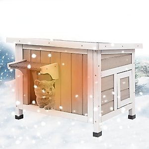 Petscosset 22-in Insulated Outdoor Wooden Cat House, Gray