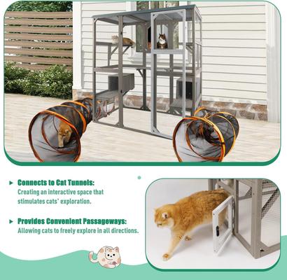 Show full view: Petscosset 59-in Outdoor Wooden Catio Cat Enclosure with Platforms, Gray slide 6 of 9
