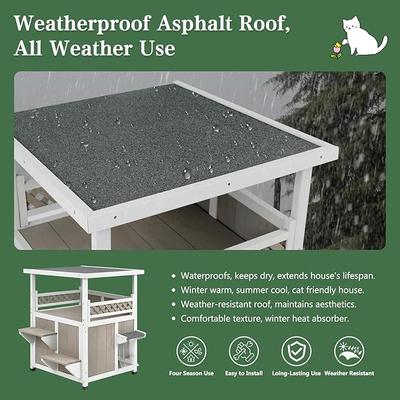 Show full view: Petscosset Outdoor Two-Story Wooden Cat House with Elevated Balcony Steps, Gray slide 5 of 9