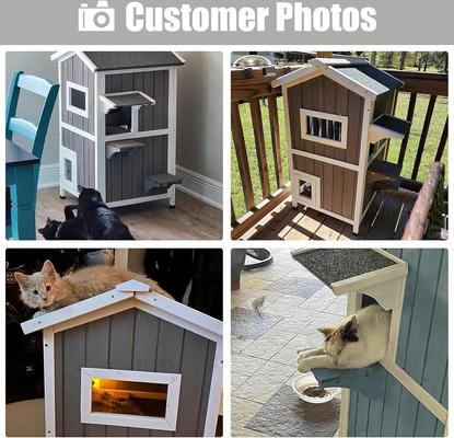 Show full view: Petscosset Outdoor Wooden Two-Story Cat House with Openable Roof, Gray slide 4 of 11
