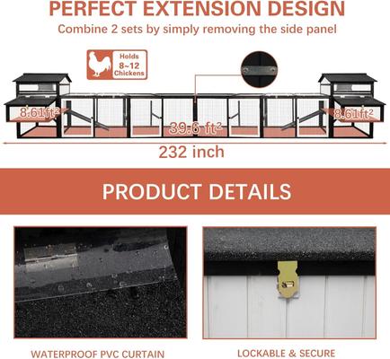 Show full view: Petscosset 116-in Large Chicken Coop with Nesting Boxes, 4 to 6 Chicken Capacity, Black slide 7 of 8