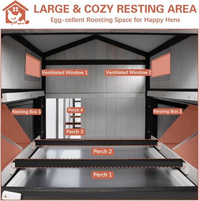 Show full view: Petscosset 116-in Large Chicken Coop with Nesting Boxes, 4 to 6 Chicken Capacity, Black slide 6 of 8
