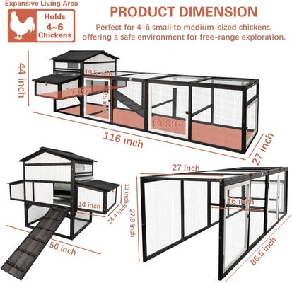 Show full view: Petscosset 116-in Large Chicken Coop with Nesting Boxes, 4 to 6 Chicken Capacity, Black slide 4 of 8