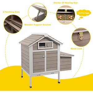 Petscosset Chicken Coop with Nesting Box, Grey, 32 x 23.6 x 36.6-in