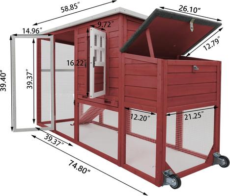 Show full view: Petscosset 2-Story Wooden Chicken Coop, Red slide 2 of 7