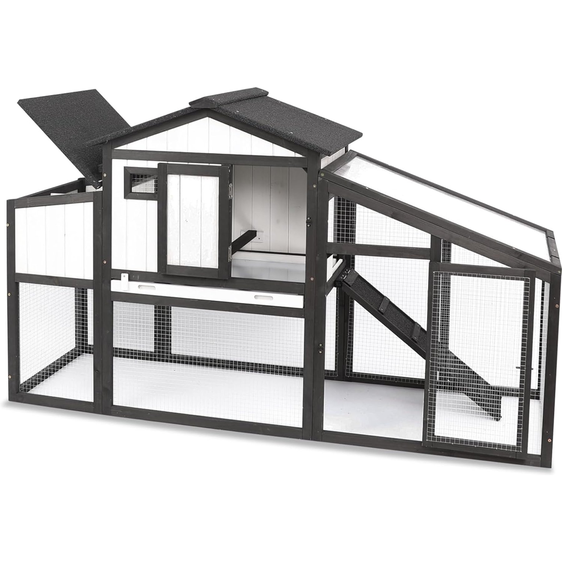 Petscosset 65-in Wooden Chicken Coop with Run, 1 to 2 Chicken Capacity, Black
