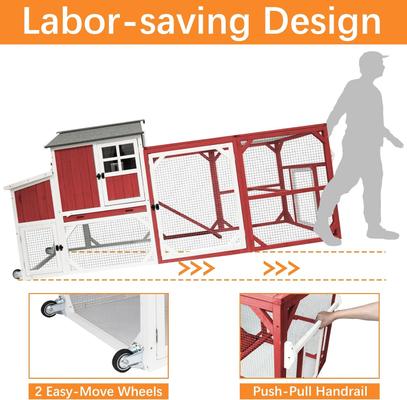 Show full view: Petscosset Wooden Chicken Coop with Wheels, Red slide 5 of 10