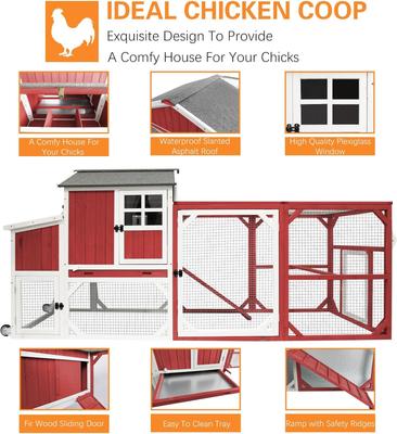 Show full view: Petscosset Wooden Chicken Coop with Wheels, Red slide 3 of 10