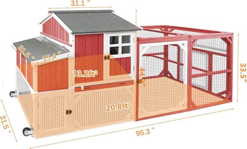Show full view: Petscosset Wooden Chicken Coop with Wheels, Red slide 2 of 10