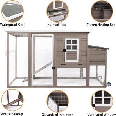 Show full view: Petscosset 2-Story Wooden Chicken Coop, Grey slide 3 of 7
