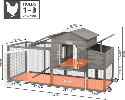 Show full view: Petscosset Wooden Chicken Coop, Grey slide 2 of 10