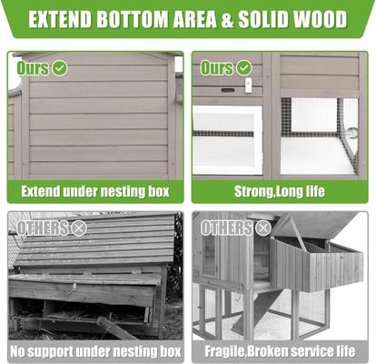 Show full view: Petscosset Wooden Chicken Coop with Wheels, Gray slide 3 of 9