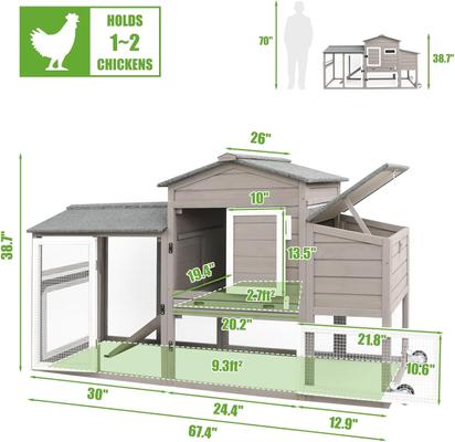 Show full view: Petscosset Wooden Chicken Coop with Wheels, Gray slide 2 of 9