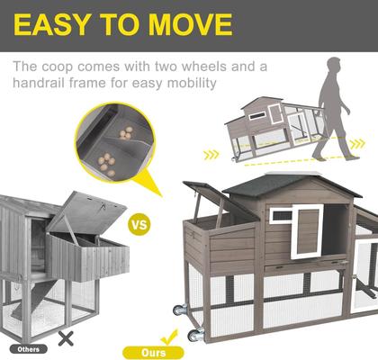 Show full view: Petscosset Wooden 2-Story Chicken Coop with Run, 2 to 3 Chicken Capacity, Grey slide 7 of 9