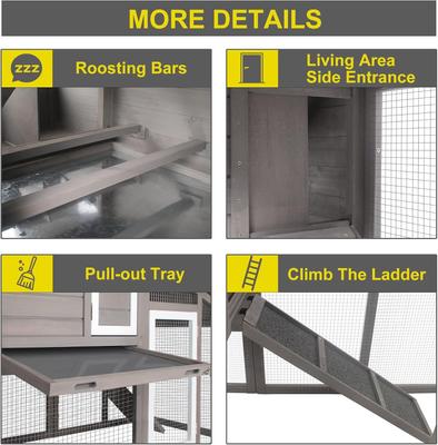 Show full view: Petscosset Wooden 2-Story Chicken Coop with Run, 2 to 3 Chicken Capacity, Grey slide 5 of 9
