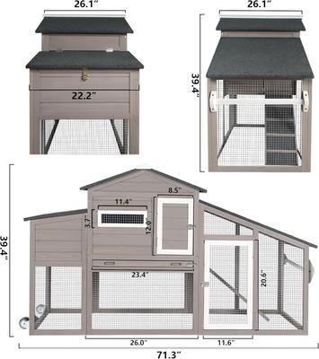Show full view: Petscosset Wooden 2-Story Chicken Coop with Run, 2 to 3 Chicken Capacity, Grey slide 4 of 9