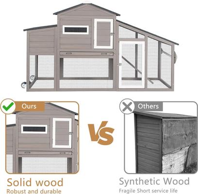 Show full view: Petscosset Wooden 2-Story Chicken Coop with Run, 2 to 3 Chicken Capacity, Grey slide 2 of 9