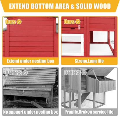 Show full view: Petscosset Wooden Chicken Coop with Wheels, Red slide 3 of 9