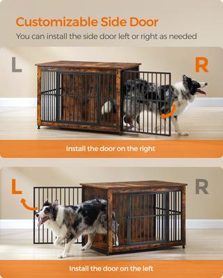 Show full view: FEANDREA 38.6-in Multi-Functional Dog Crate, Rustic Brown slide 4 of 7