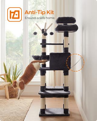 Show full view: FEANDREA 64.6-in Multi-Level Cat Tree with Hammock, Smoky Gray slide 8 of 9