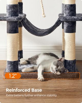 Show full view: FEANDREA 64.6-in Multi-Level Cat Tree with Hammock, Smoky Gray slide 7 of 9