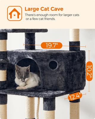 Show full view: FEANDREA 64.6-in Multi-Level Cat Tree with Hammock, Smoky Gray slide 5 of 9