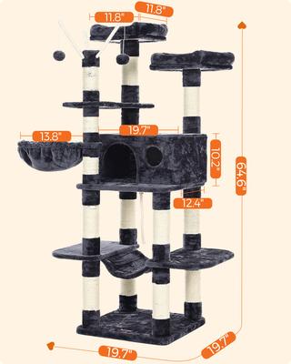 Show full view: FEANDREA 64.6-in Multi-Level Cat Tree with Hammock, Smoky Gray slide 6 of 9