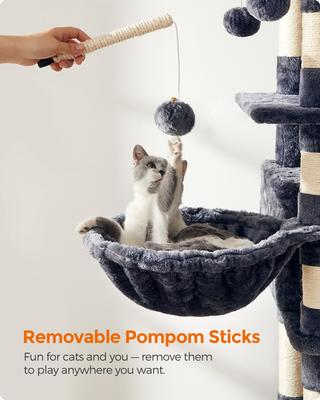 Show full view: FEANDREA 64.6-in Multi-Level Cat Tree with Hammock, Smoky Gray slide 4 of 9