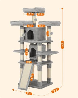 Show full view: FEANDREA 67-in Multi-Level Cat Tree, Light Gray slide 6 of 9