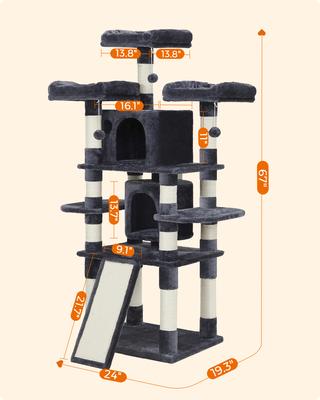 Show full view: FEANDREA 67-in Multi-Level Cat Tree, Smoky Gray slide 6 of 9